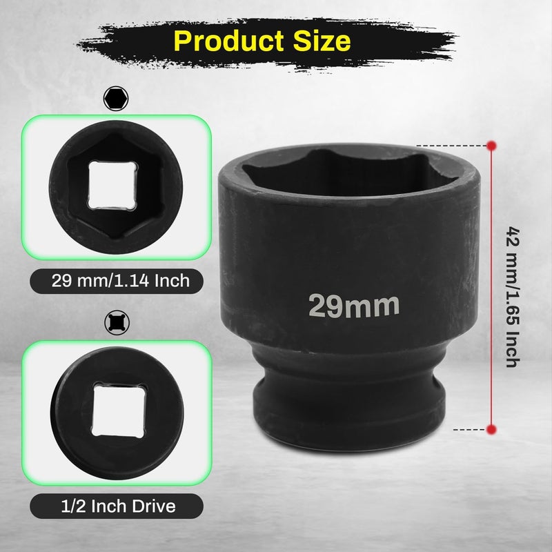 SUNKOO 1/2 Inch Drive 29mm Deep Impact Socket, CR-MO 6 Point Heavy Duty Metric Axle Nut Socket for Easy Removal of Axle and Wheel Hub Nuts - Image 2